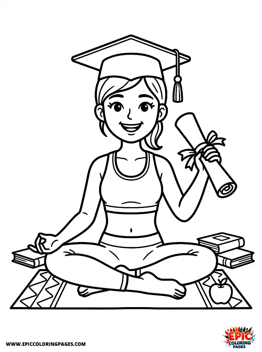 Yoga Girl Yoga girl cartoon style holding a diploma and wearing a graduation cap