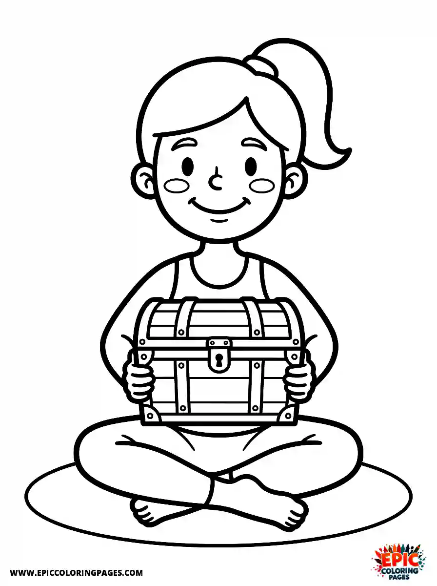 Yoga Girl Yoga girl cartoon style holding a treasure chest