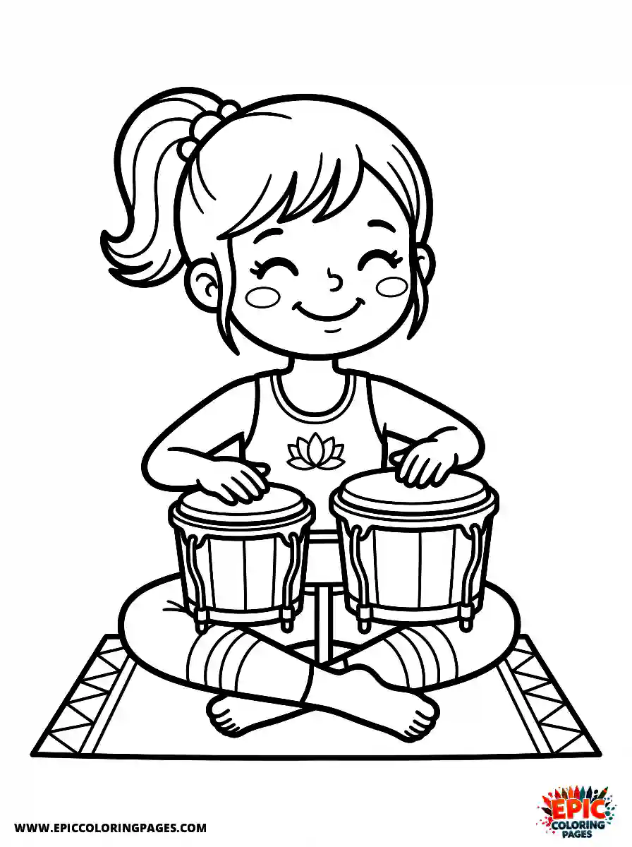 Yoga Girl Yoga girl cartoon style playing a bongo drum