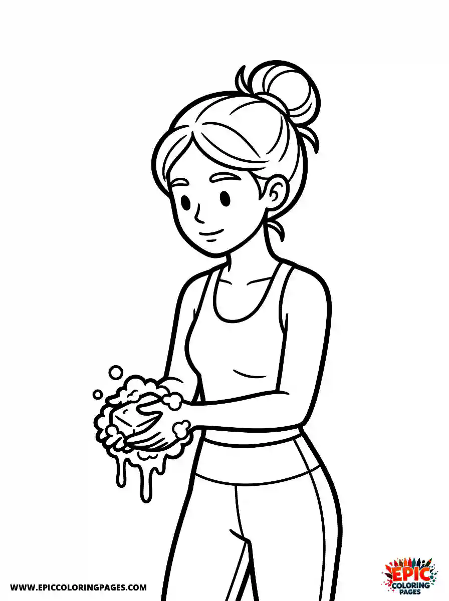 Yoga Girl Yoga girl cartoon style washing hands with a bar of soap