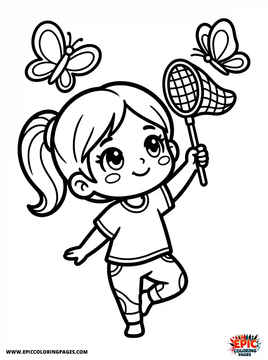 Yoga Girl Yoga girl chibi style catching a butterfly with a net