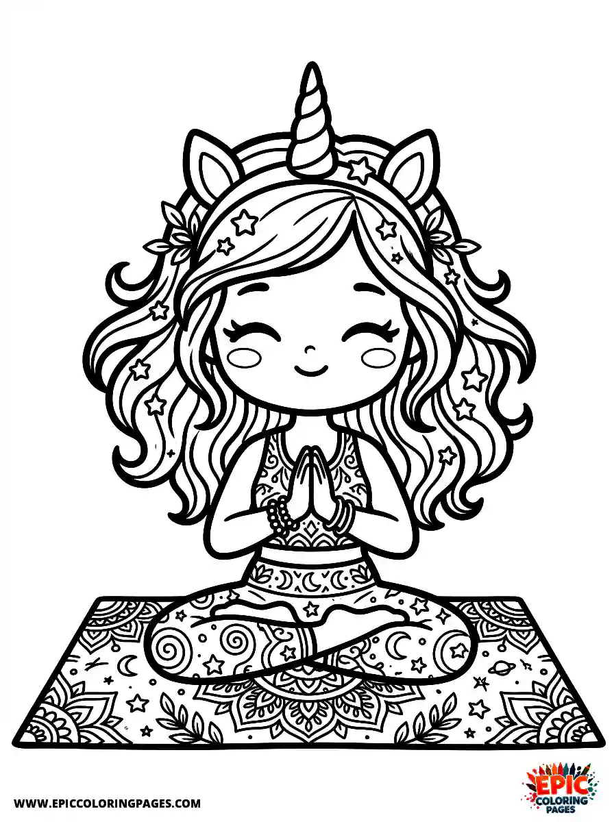 Yoga Girl Yoga girl chibi style wearing a unicorn horn headband