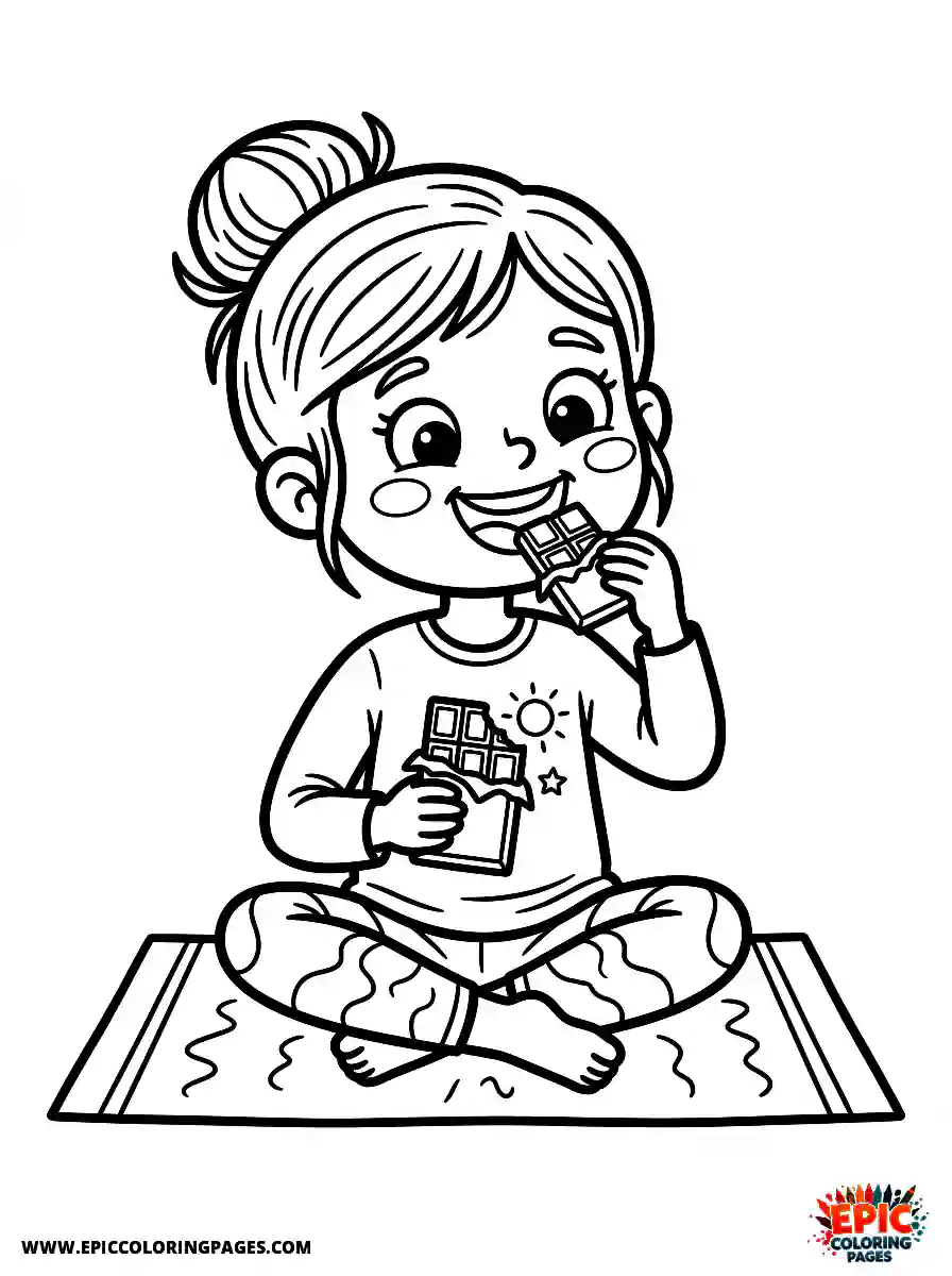 Yoga Girl Yoga girl comic strip style eating a piece of chocolate