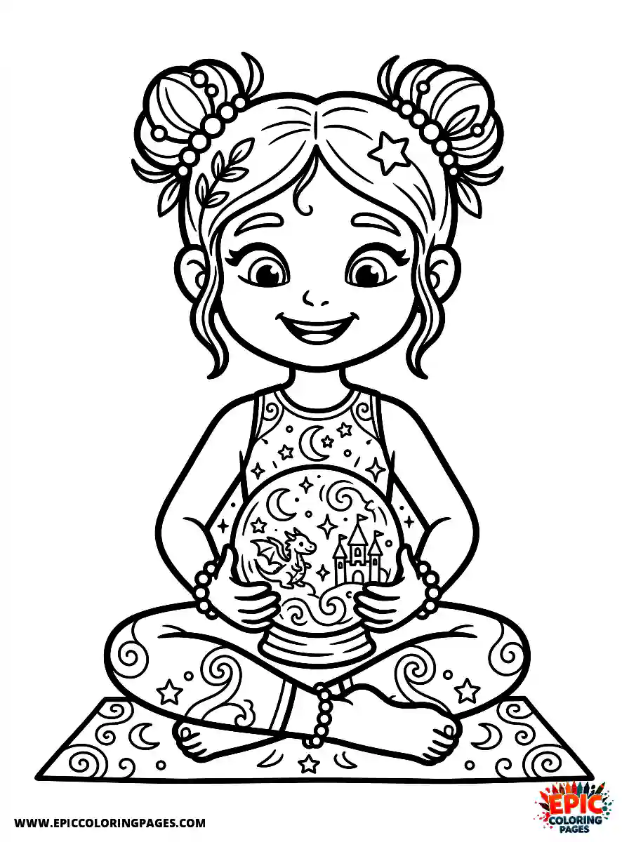 Yoga Girl Yoga girl comic strip style holding a magical crystal ball
