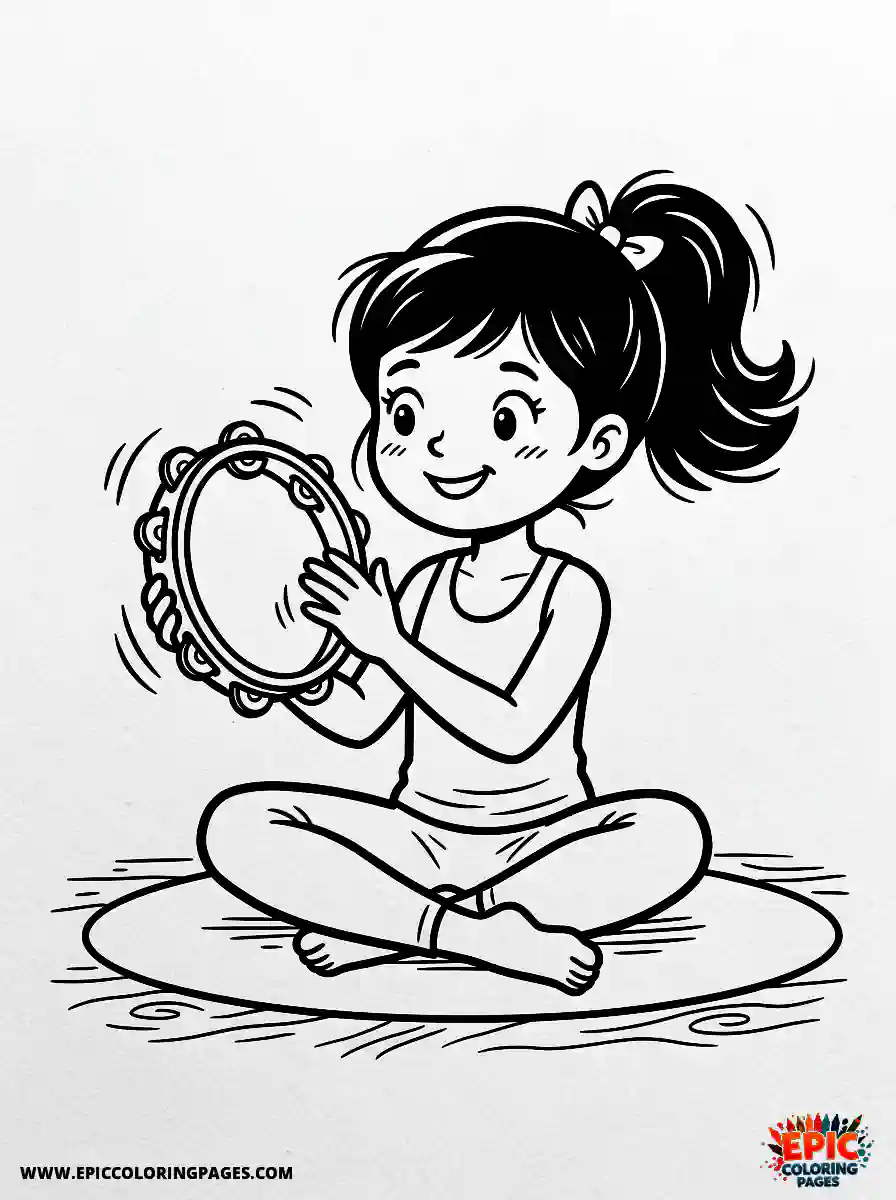 Yoga Girl Yoga girl comic strip style playing a tambourine