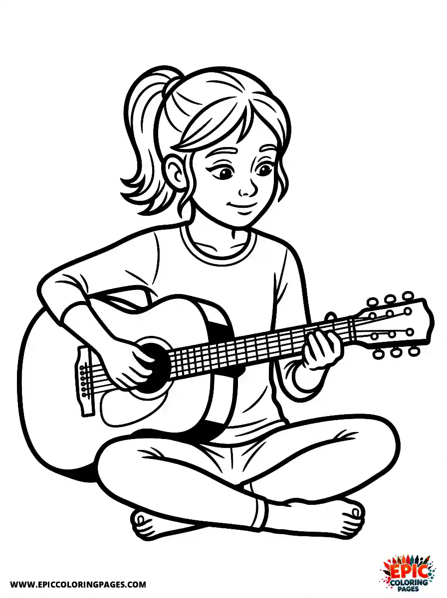 Yoga Girl Yoga girl comic strip style playing an acoustic guitar