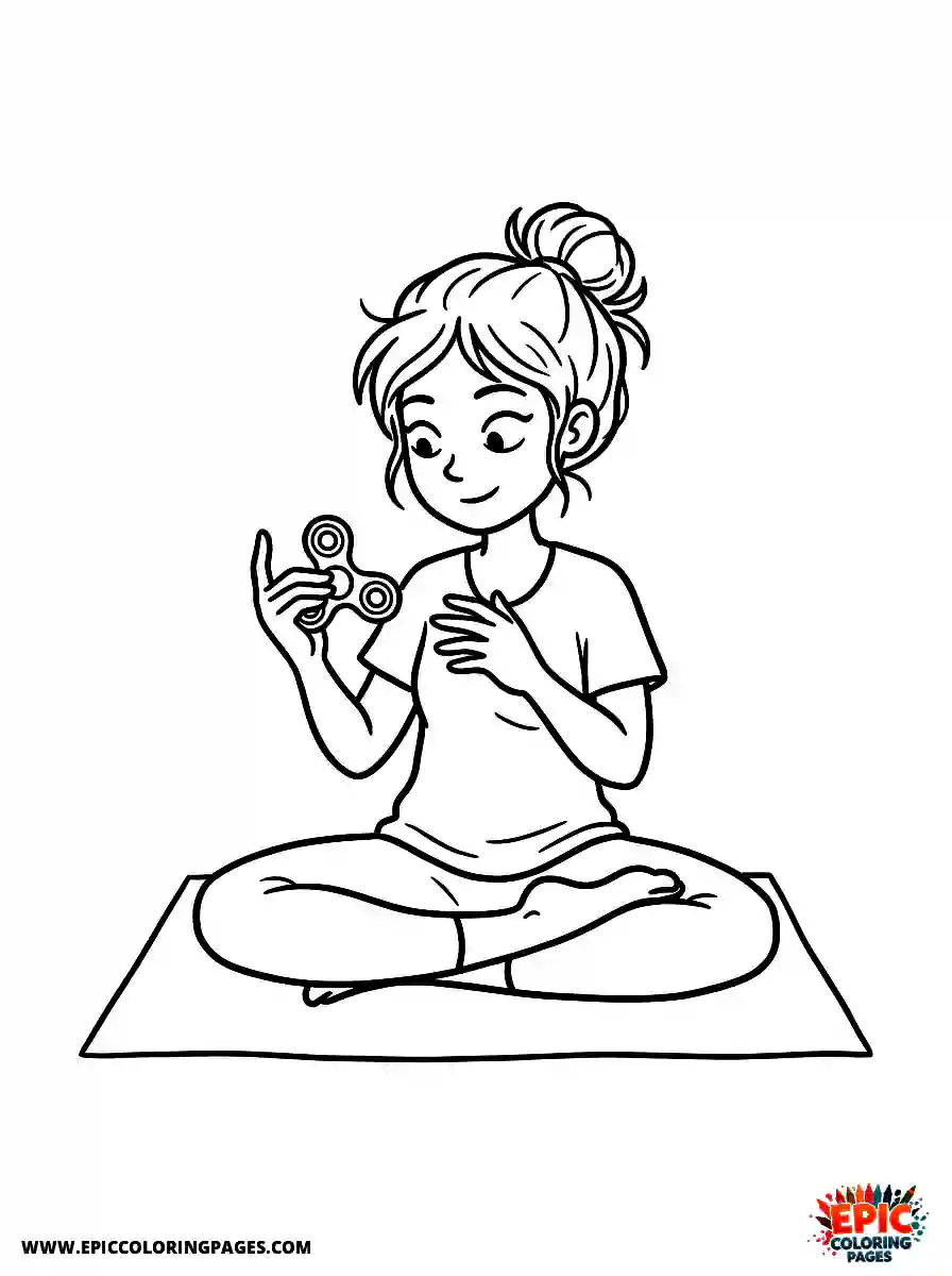 Yoga Girl Yoga girl comic strip style spinning a fidget spinner