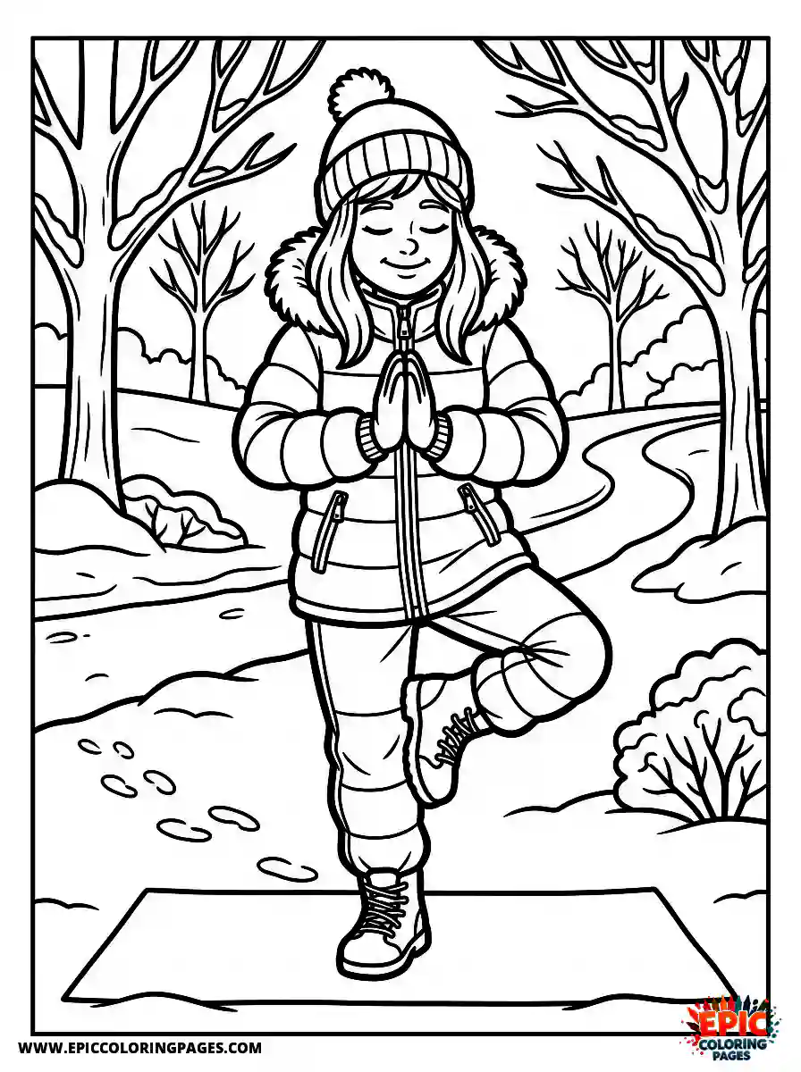 Yoga Girl Yoga girl comic strip style wearing a thick winter coat