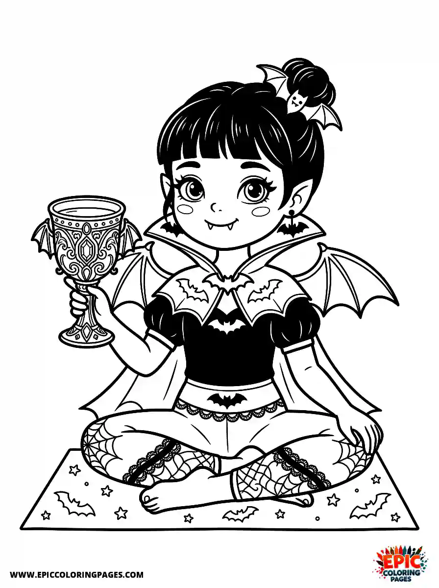 Yoga Girl Yoga girl cute style dressed as a vampire holding a goblet
