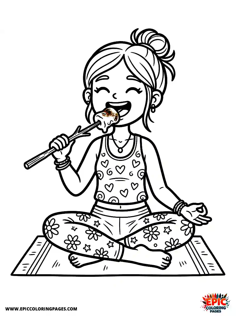 Yoga Girl Yoga girl cute style eating a toasted marshmallow