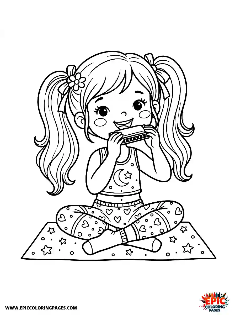 Yoga Girl Yoga girl cute style playing a harmonica