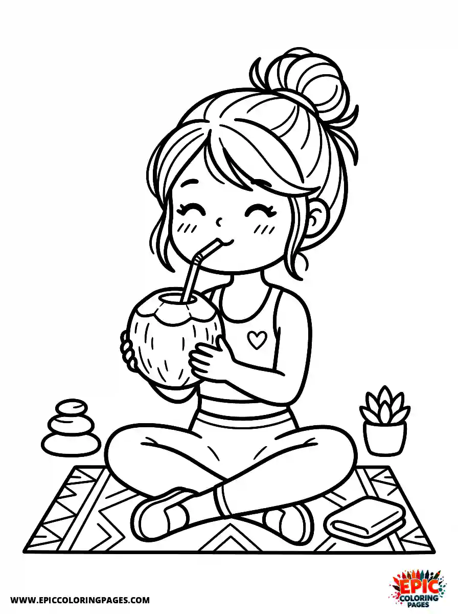 Yoga Girl Yoga girl kawaii style drinking from a coconut with a straw