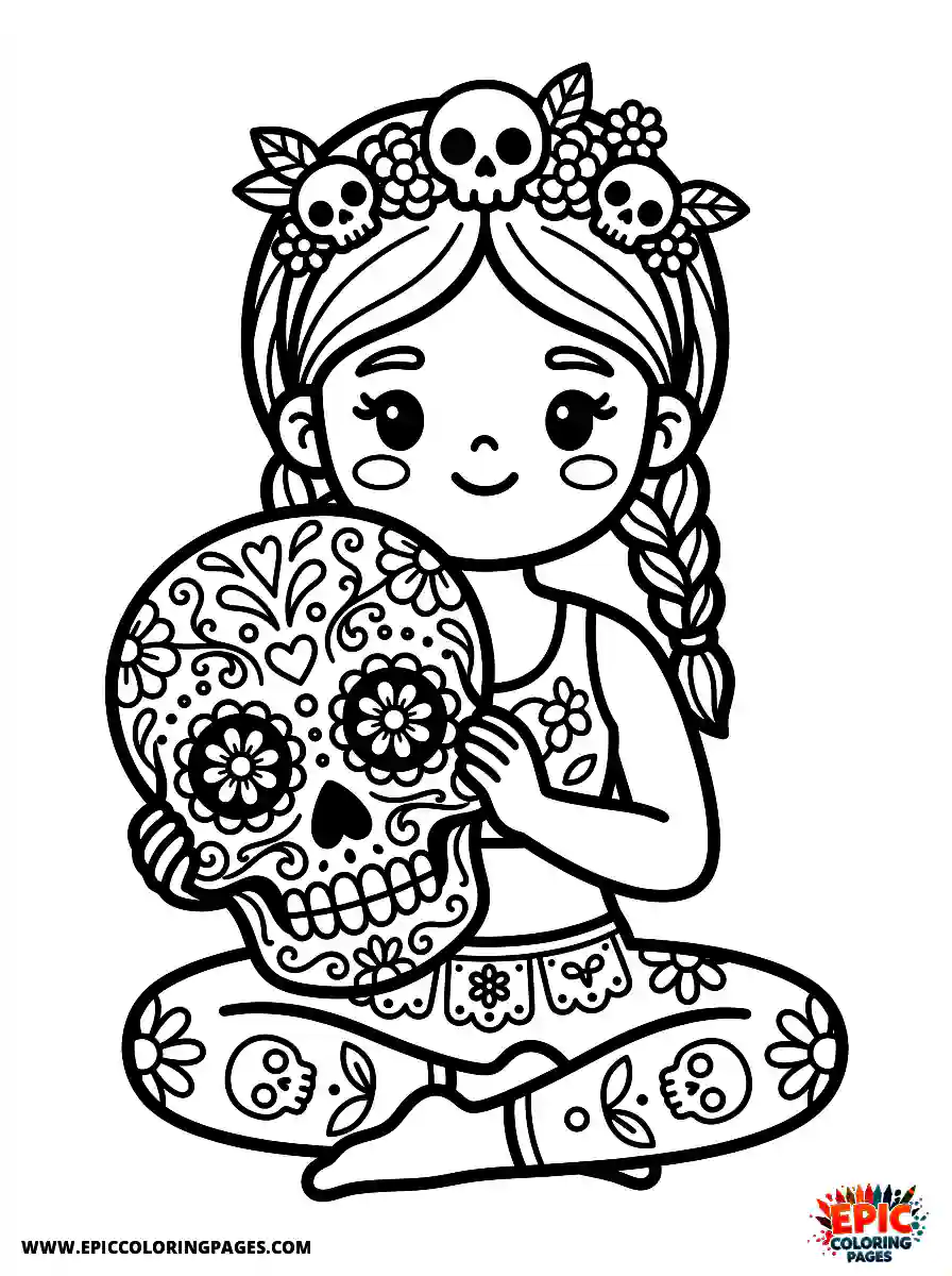 Yoga Girl Yoga girl kawaii style holding a skull mask