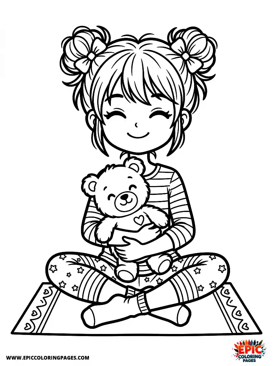 Yoga Girl Yoga girl manga style holding a cute teddy bear