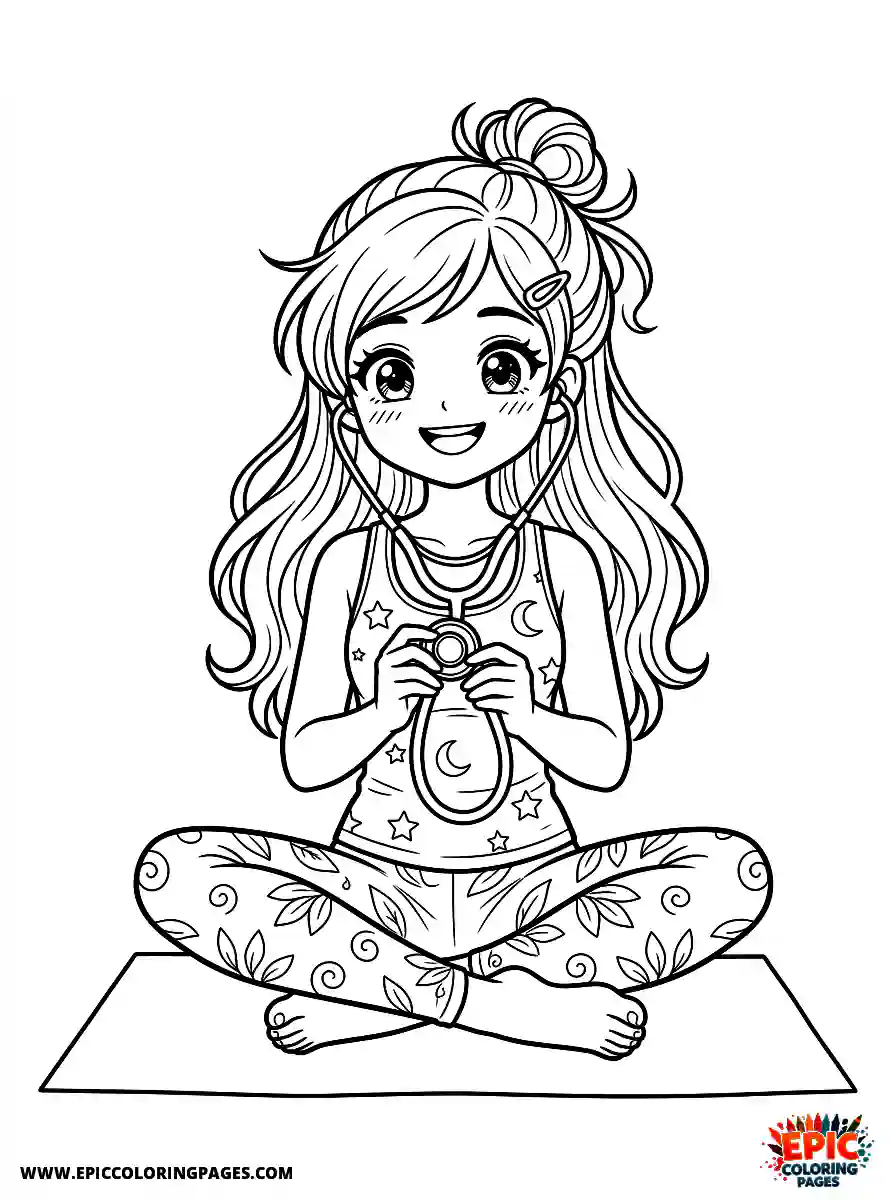 Yoga Girl Yoga girl manga style holding a stethoscope