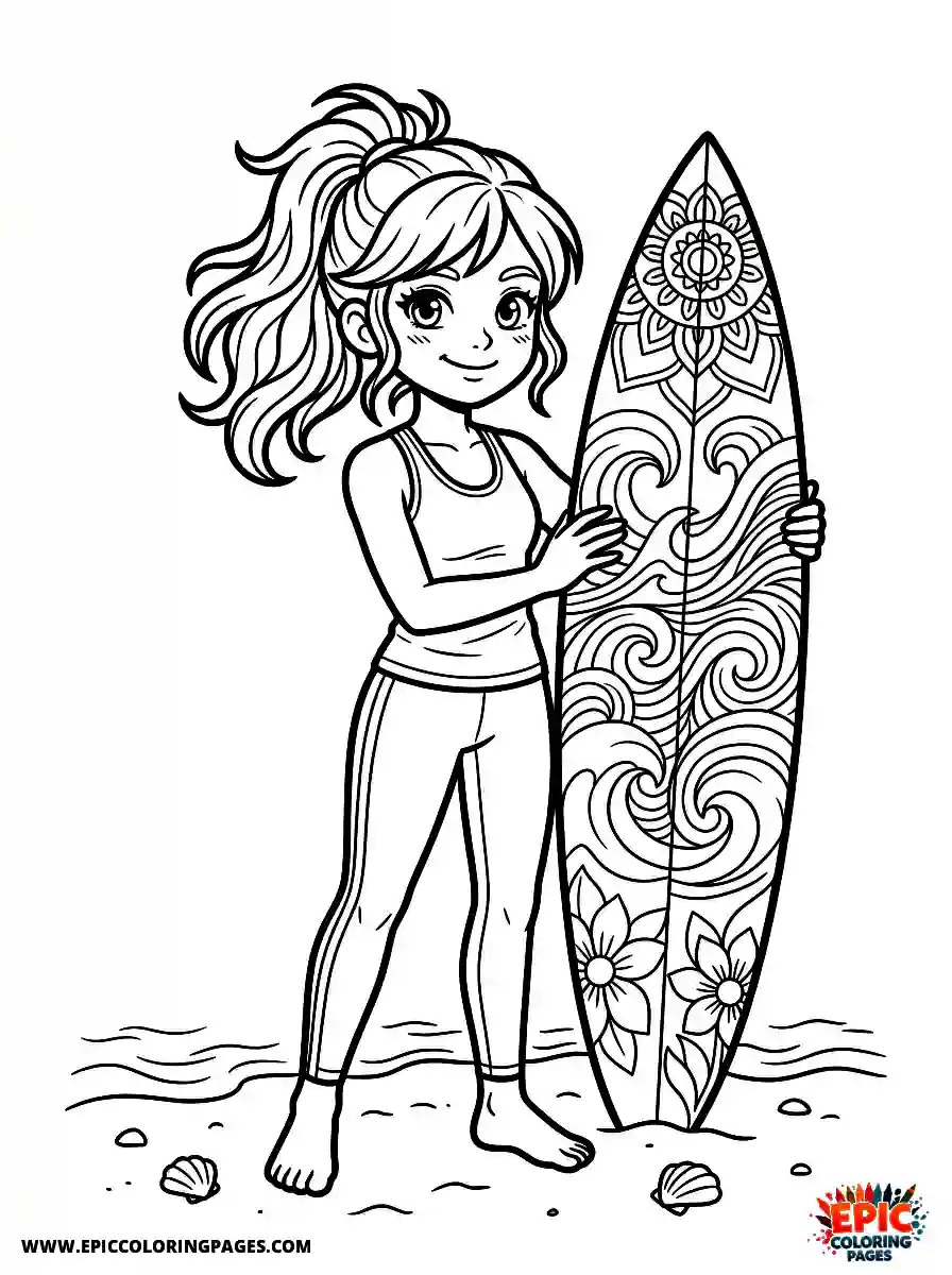 Yoga Girl Yoga girl manga style holding a surfboard