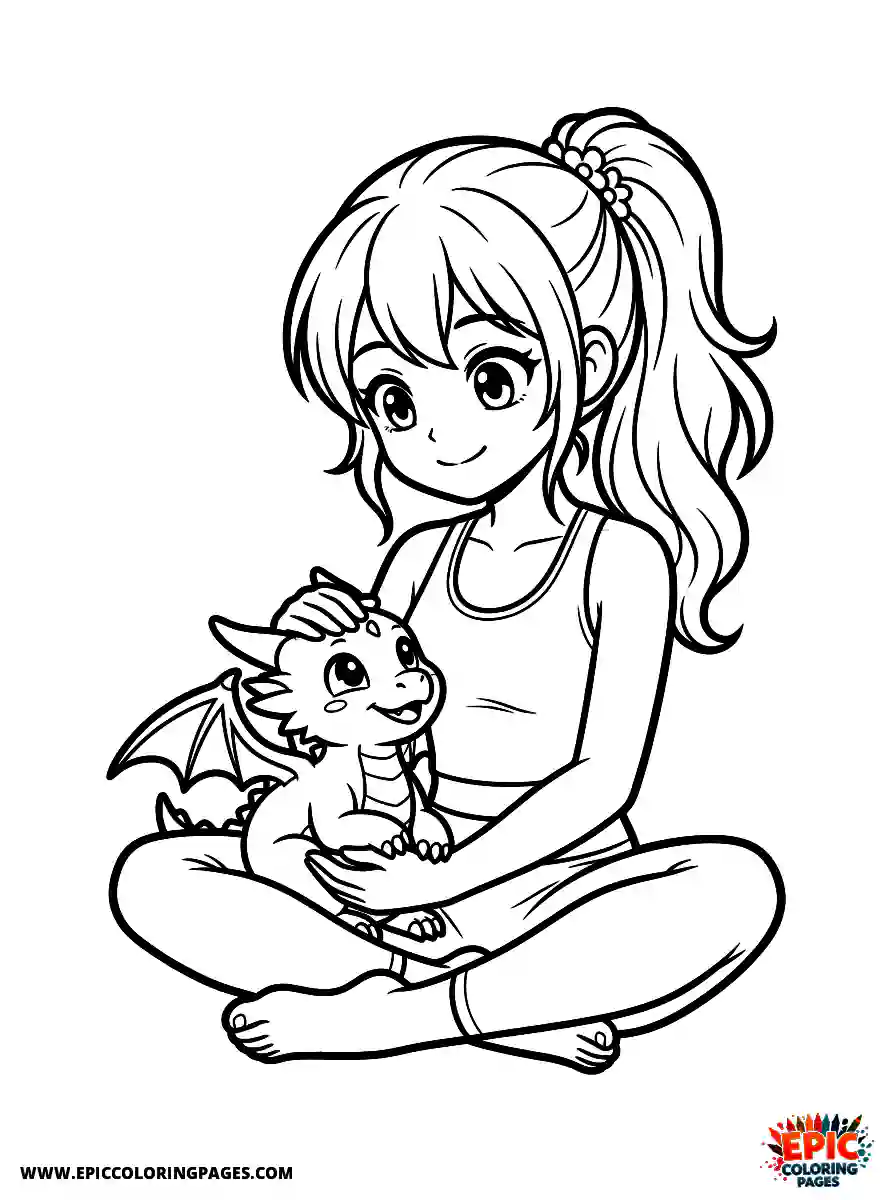 Yoga Girl Yoga girl manga style petting a small dragon