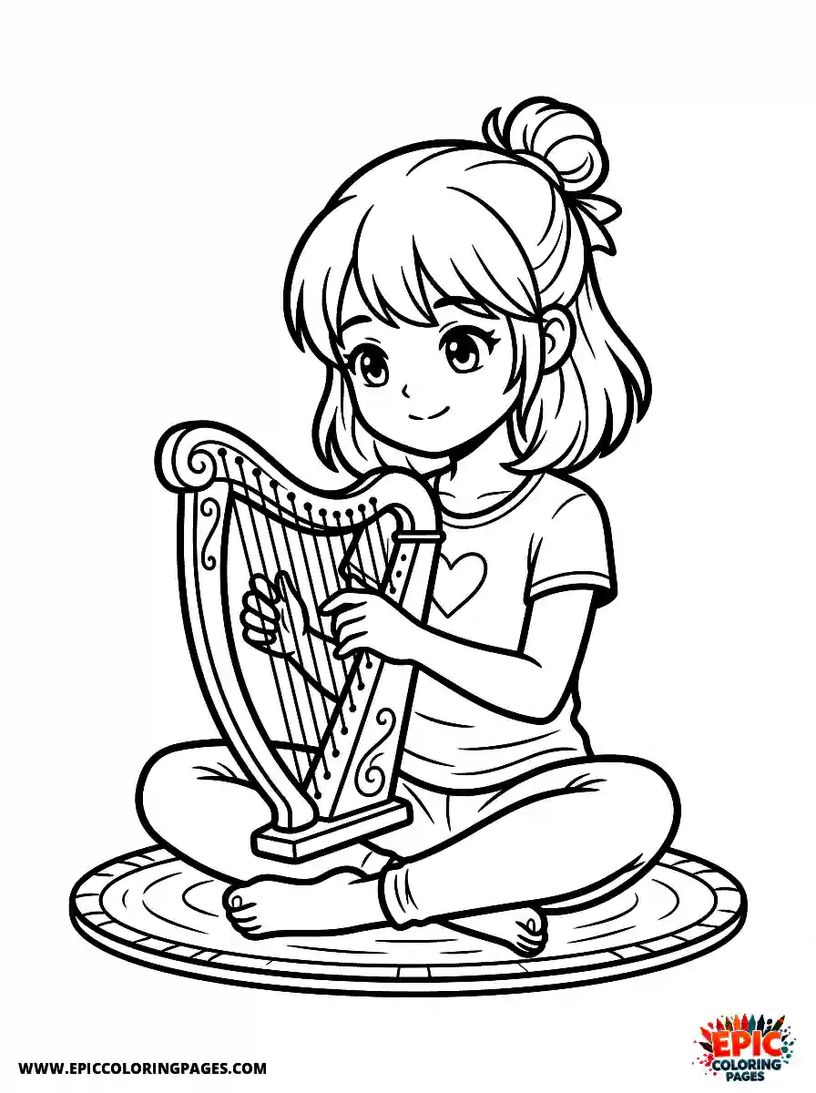 Yoga Girl Yoga girl manga style playing a harp