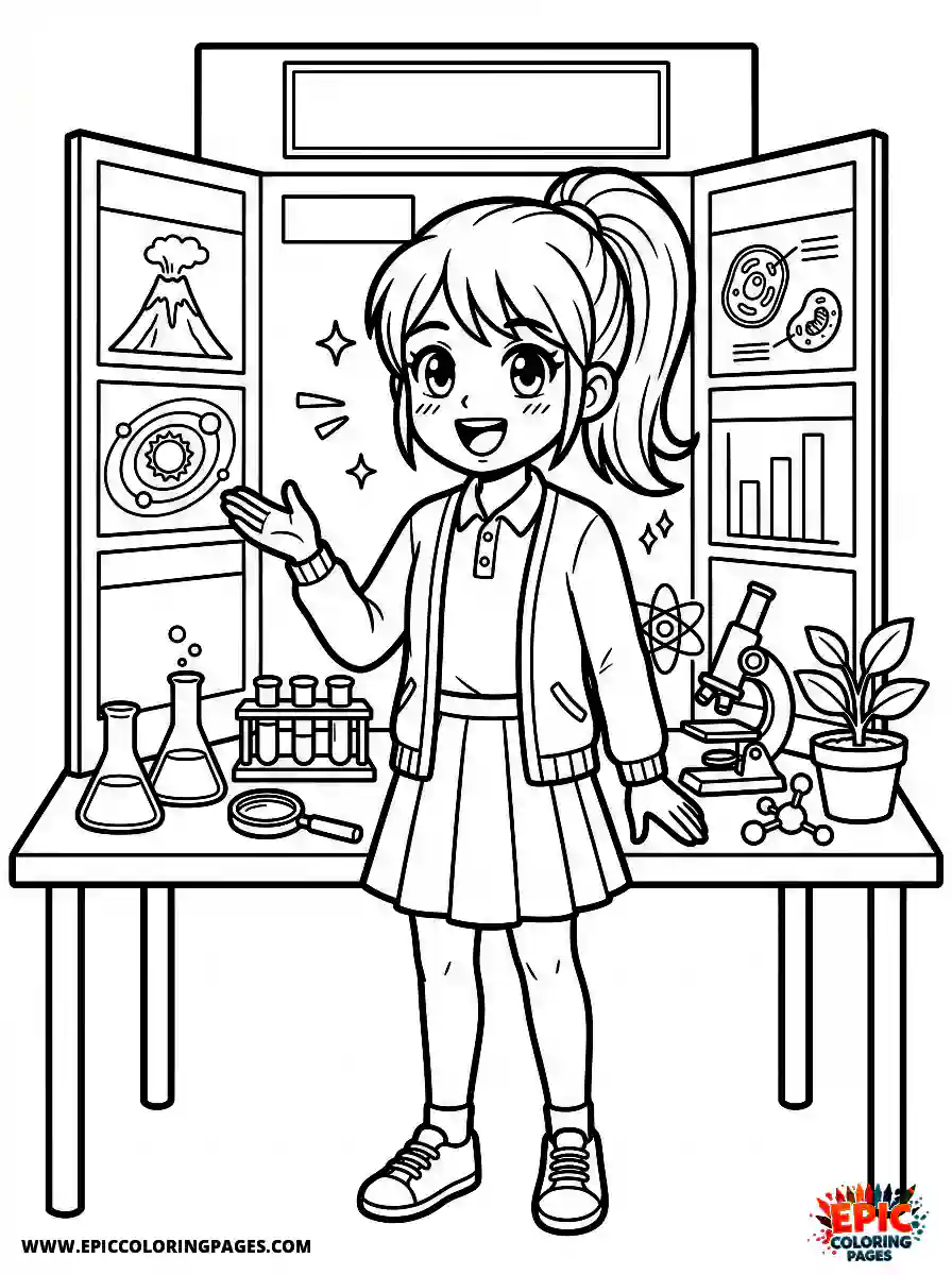 Yoga Girl Yoga girl manga style presenting a science fair project
