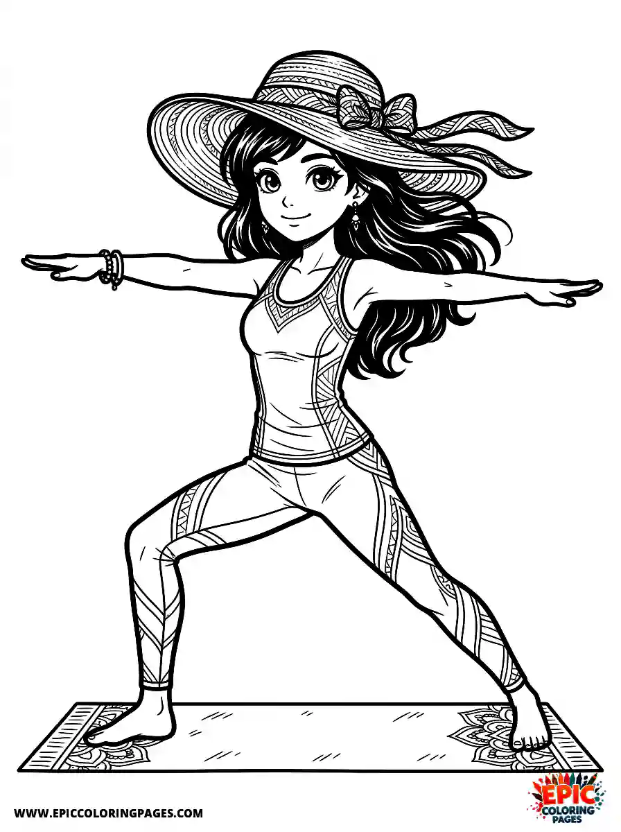 Yoga Girl Yoga girl manga style wearing a large sun hat
