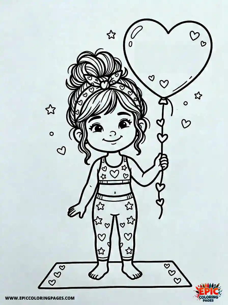 Yoga Girl Yoga girl pixar style holding a heart shaped balloon