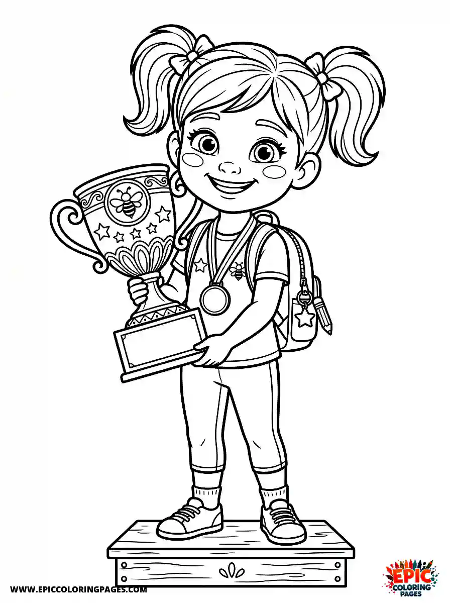 Yoga Girl Yoga girl pixar style holding a spelling bee trophy