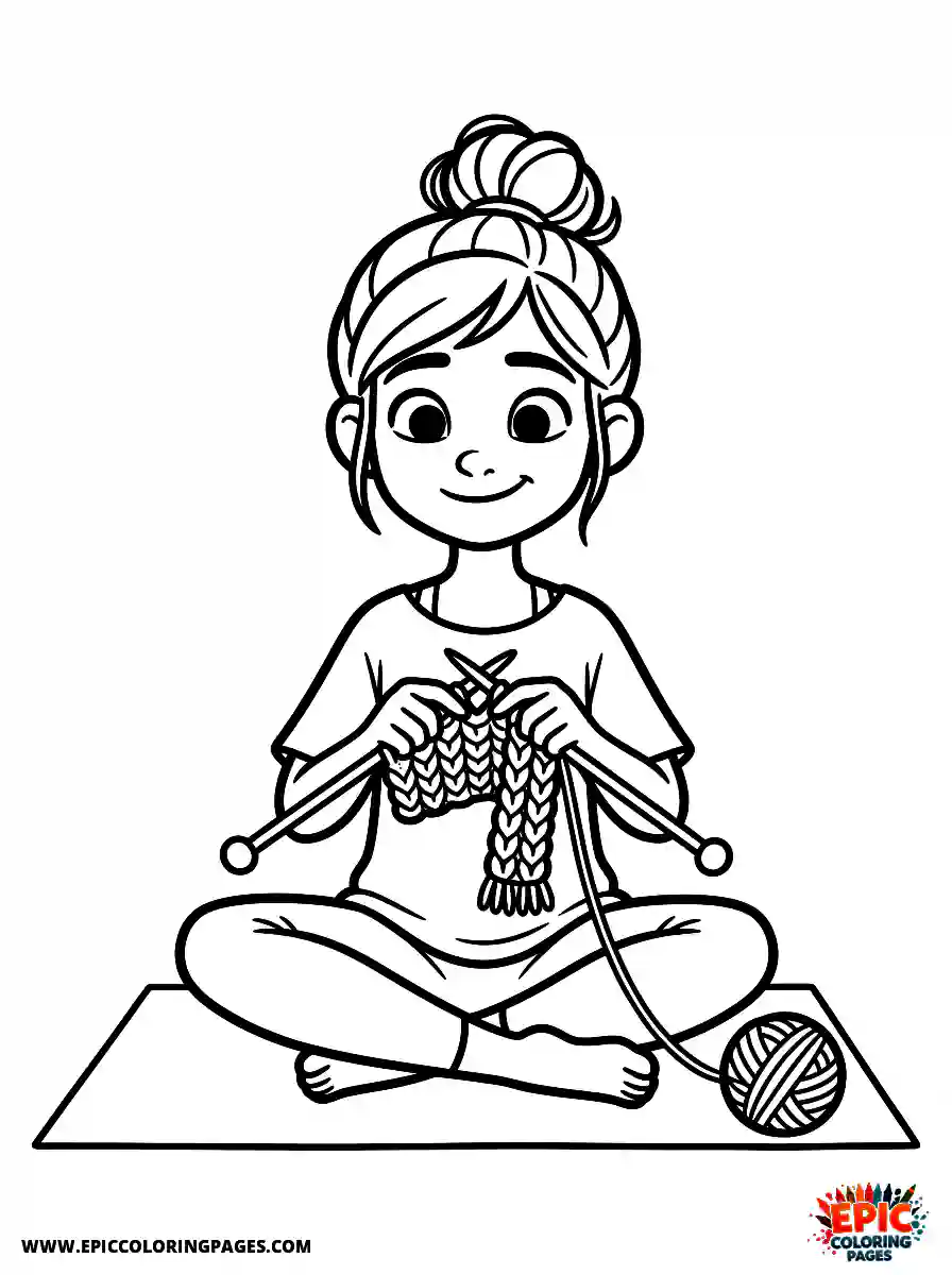 Yoga Girl Yoga girl pixar style knitting a scarf with yarn