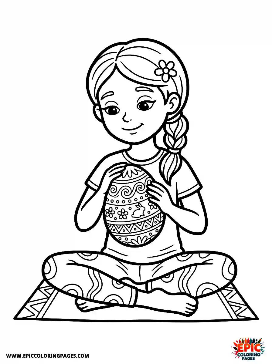 Yoga Girl Yoga girl realistic holding a beautifully decorated easter egg