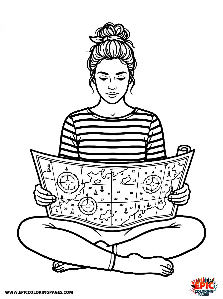 Yoga Girl Yoga girl realistic holding a detailed nautical chart