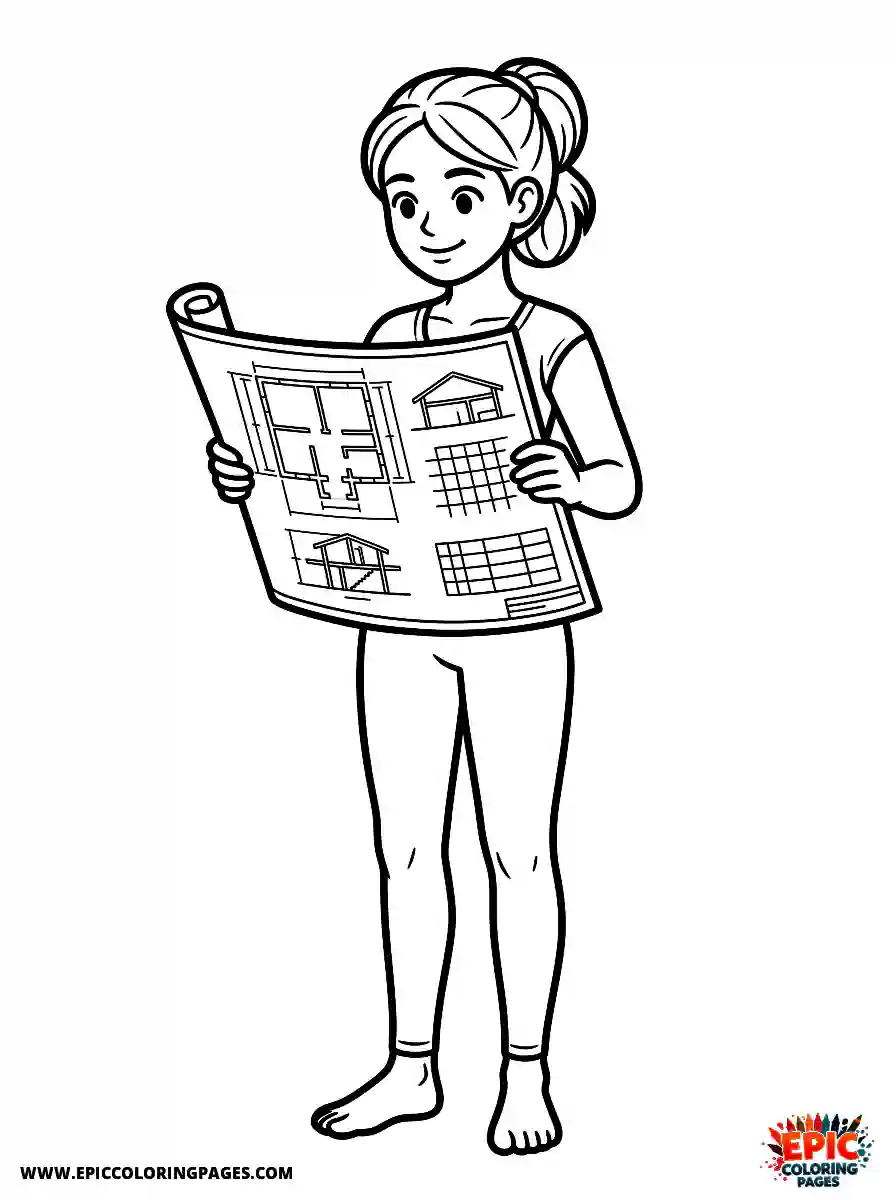 Yoga Girl Yoga girl realistic holding a large architectural blueprint