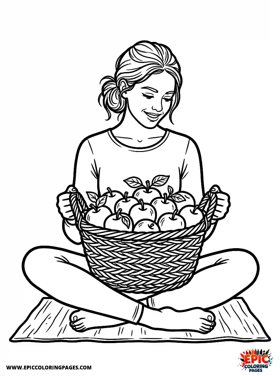 Yoga Girl Yoga girl realistic holding a woven basket of organic apples