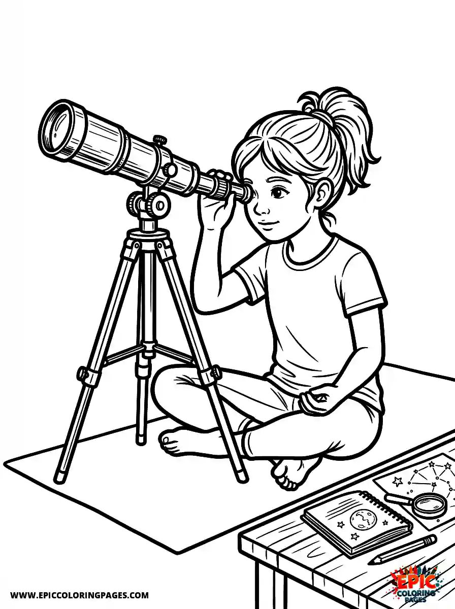 Yoga Girl Yoga girl realistic looking through a brass telescope