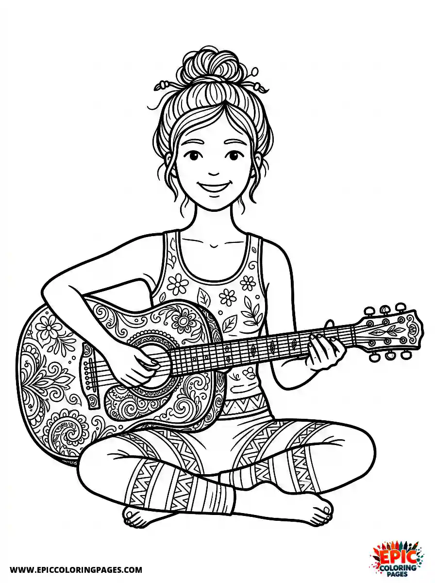 Yoga Girl Yoga girl realistic playing an intricate acoustic guitar
