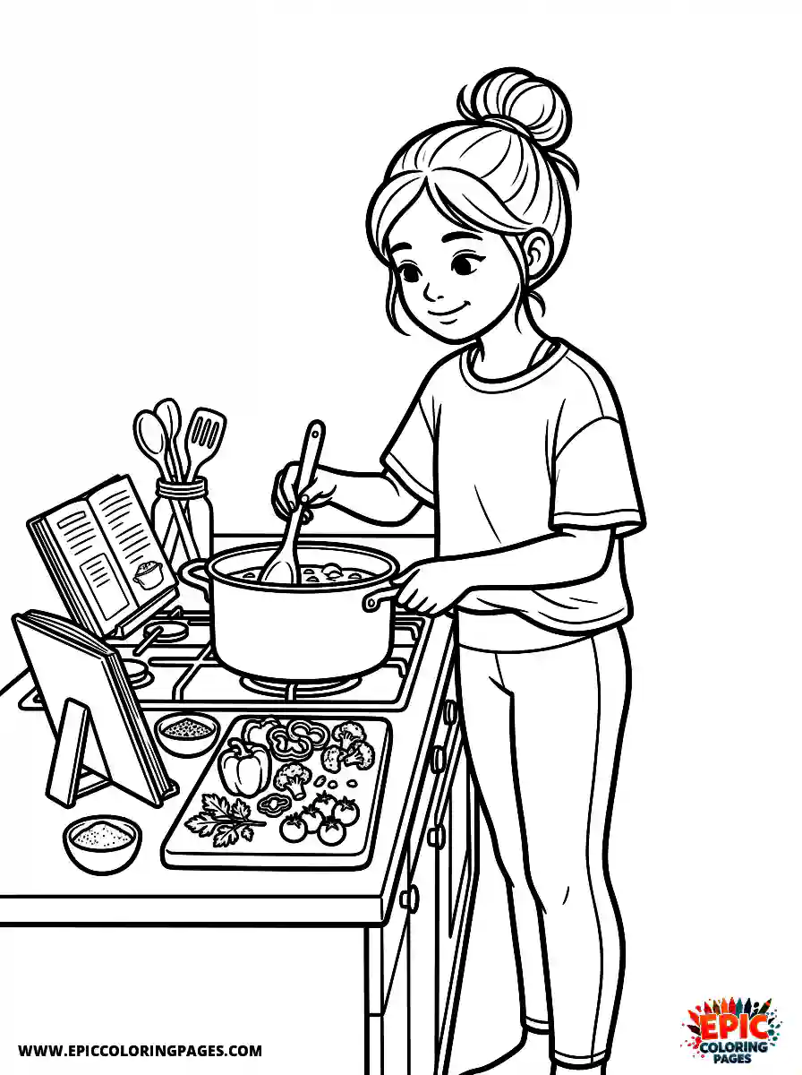 Yoga Girl Yoga girl realistic preparing a gourmet meal