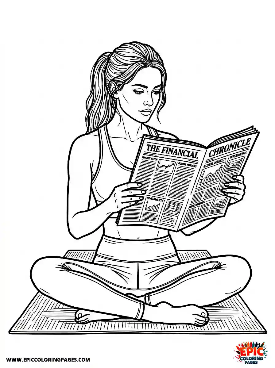 Yoga Girl Yoga girl realistic reading a financial newspaper