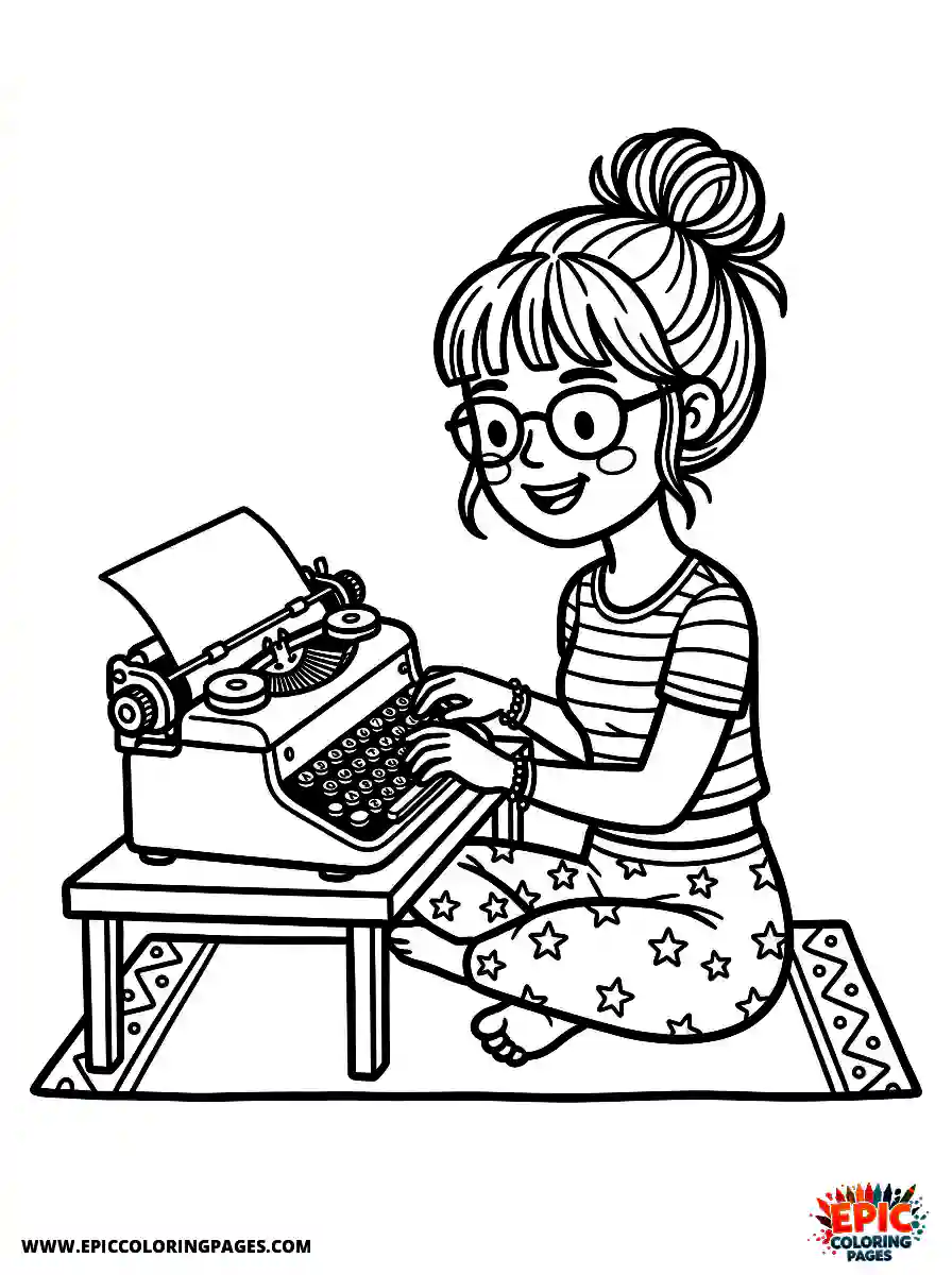Yoga Girl Yoga girl realistic typing on a classic typewriter
