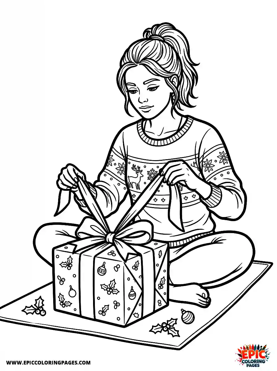Yoga Girl Yoga girl realistic wrapping an elegant gift box