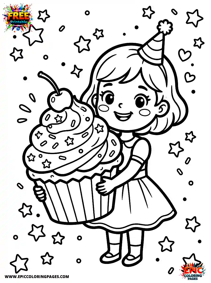 Girl with Dog birthday girl coloring page