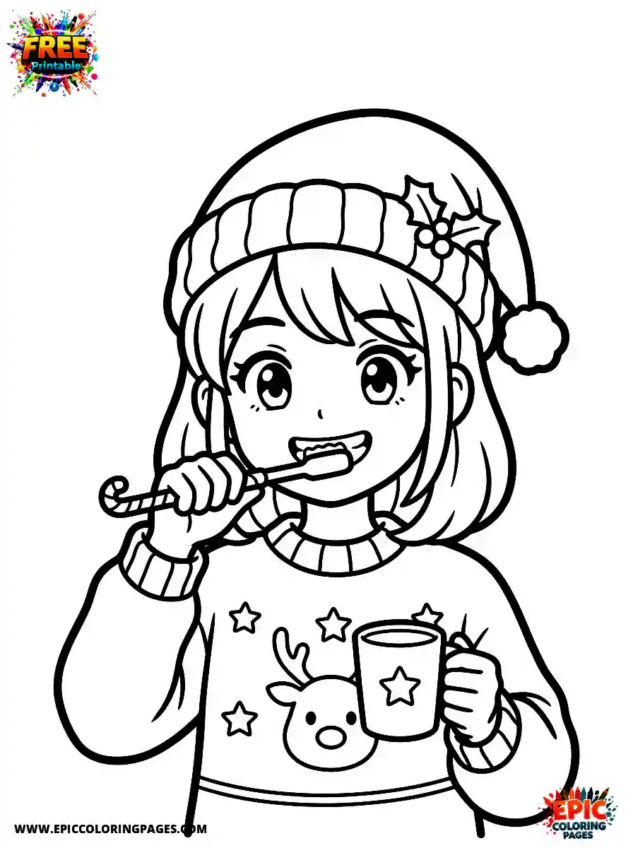 Chibi Girl christmas girl coloring page