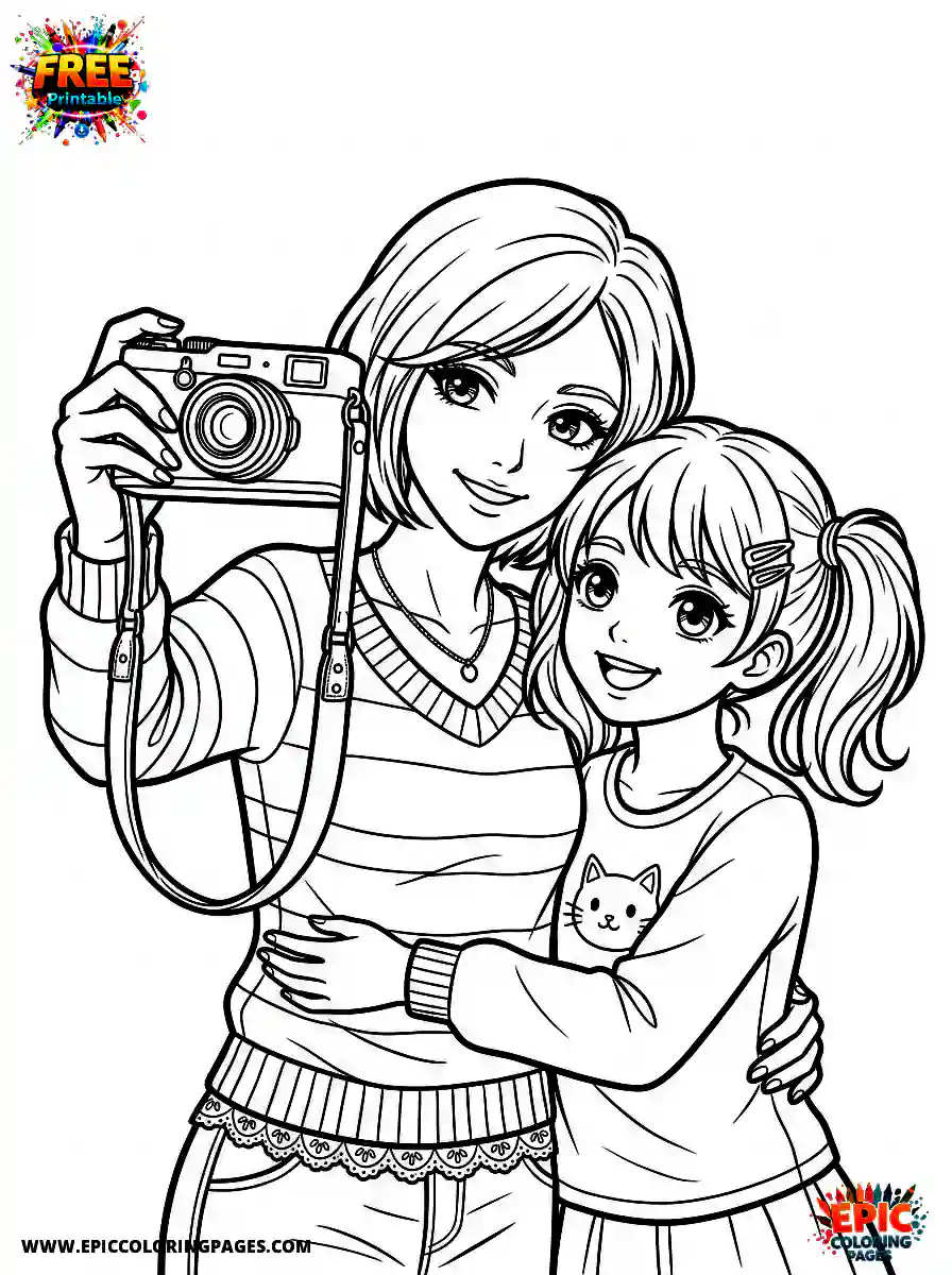 2D Disney Style Girl girl and mom coloring page