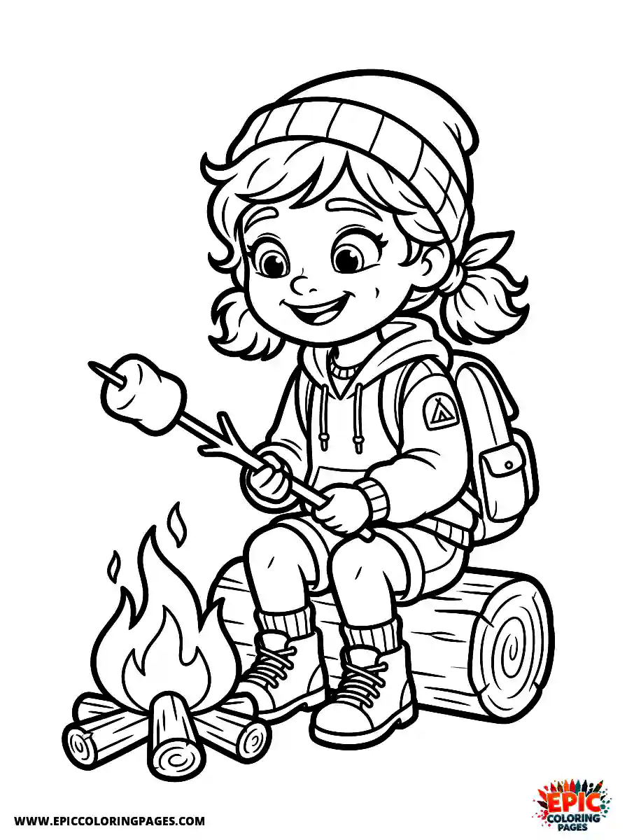 Pixar Style Girl pixar style girl as a camper roasting a marshmallow simple
