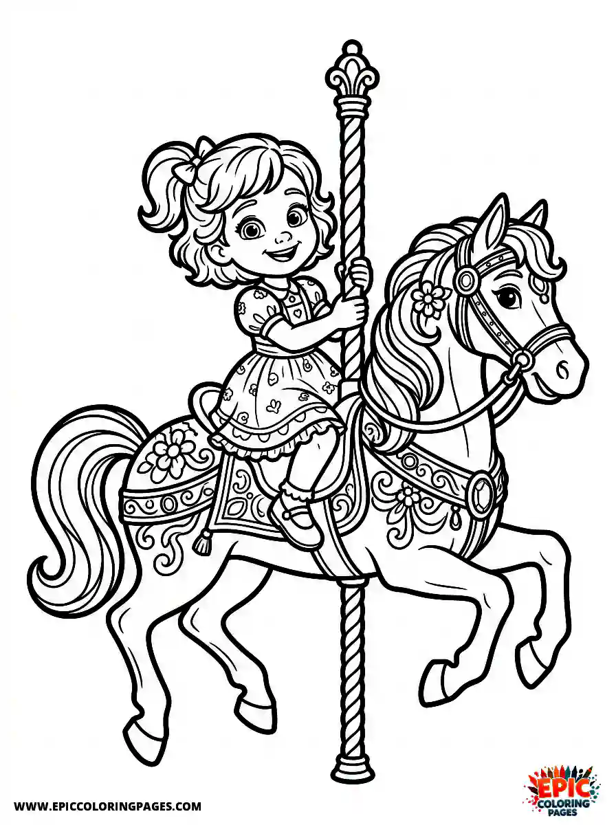 Pixar Style Girl pixar style girl as a girl on a merrygoround horse simple
