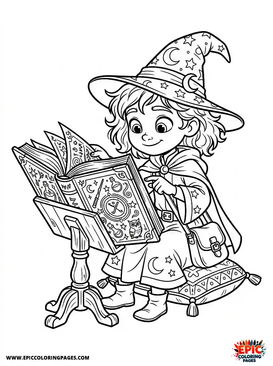 Pixar Style Girl pixar style girl as a girl wizard reading a giant spellbook cute