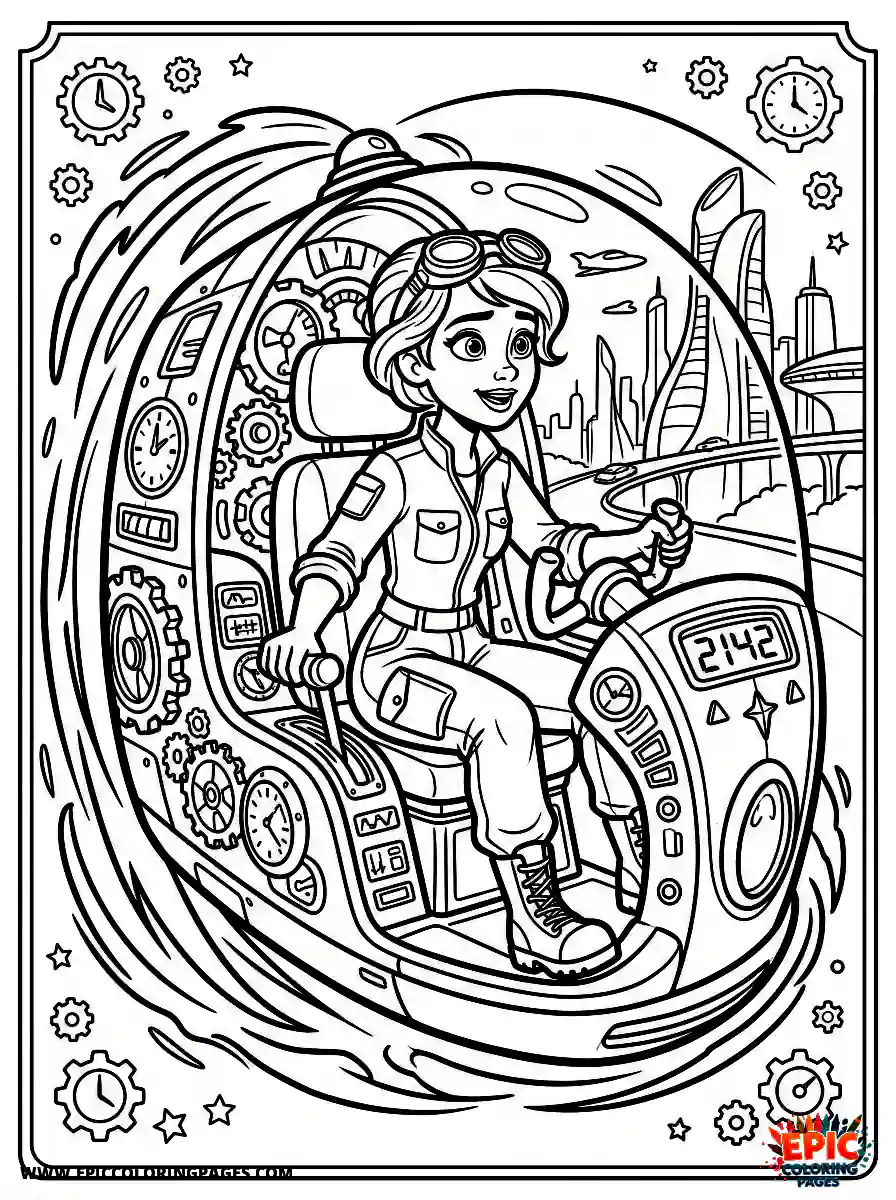 Pixar Style Girl pixar style girl time traveling to the future in a machine adorable
